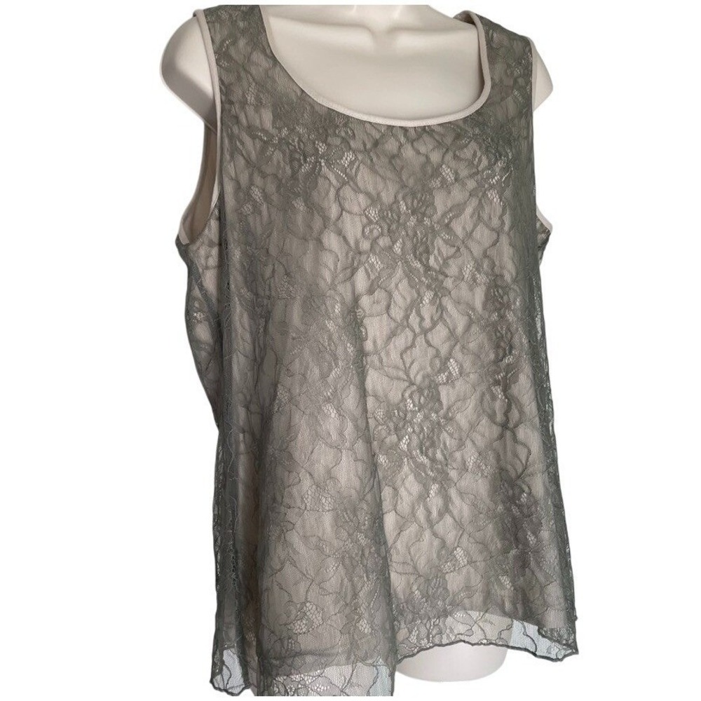 Chicos Laurel Lace Tank NWT Mosstone Sheer Floral Blouse Womens 2 L